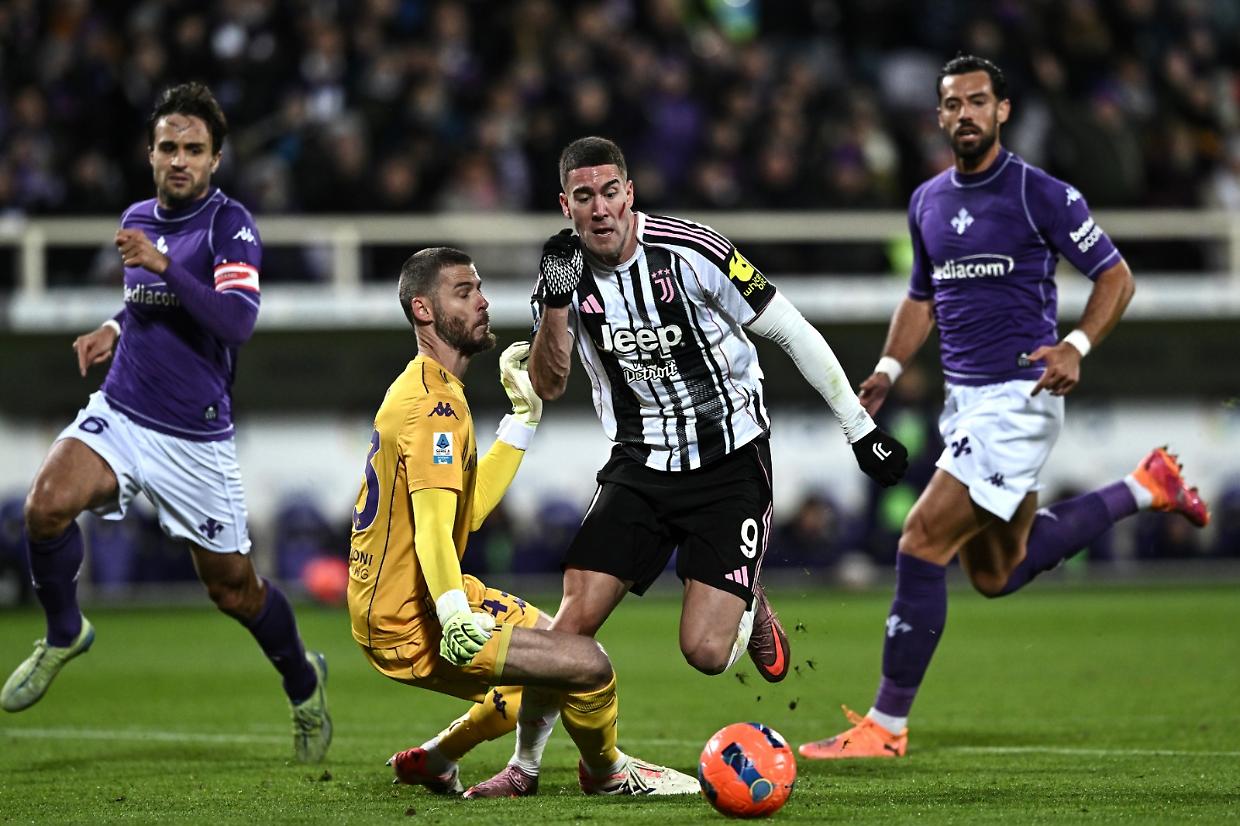 Vlahovic in Fiorentina-Juventus 1-1 (foto Getty Images)