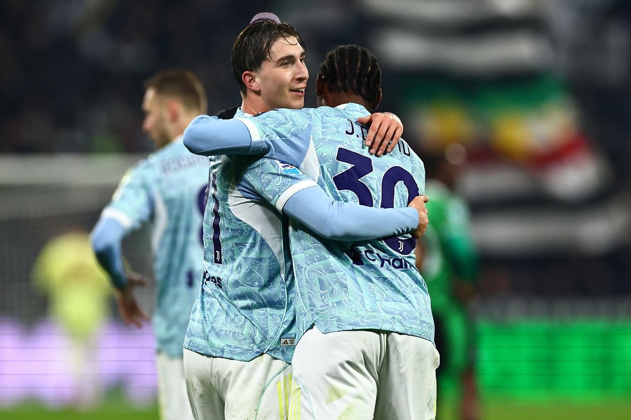 La gioia di Miretti e David, protagonisti in Sassuolo-Juve 0-3 (foto Getty Image)