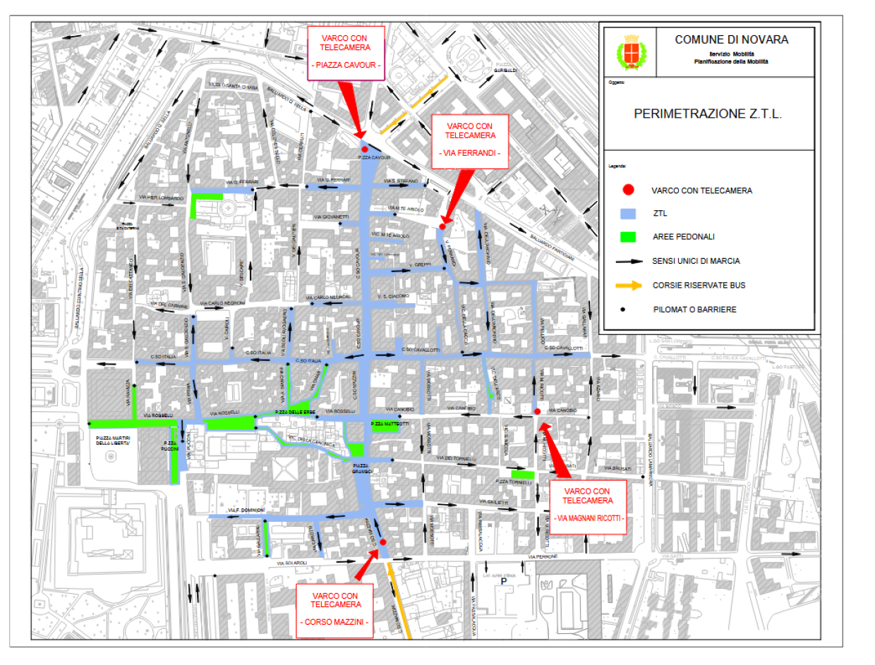 Novara, al via la nuova Ztl: ecco tutte le info per accessi, orari e permessi 