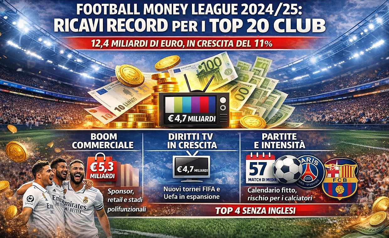 Calcio d&rsquo;&eacute;lite in boom: 12,4 miliardi per i top 20, il marchio vale pi&ugrave; della tv