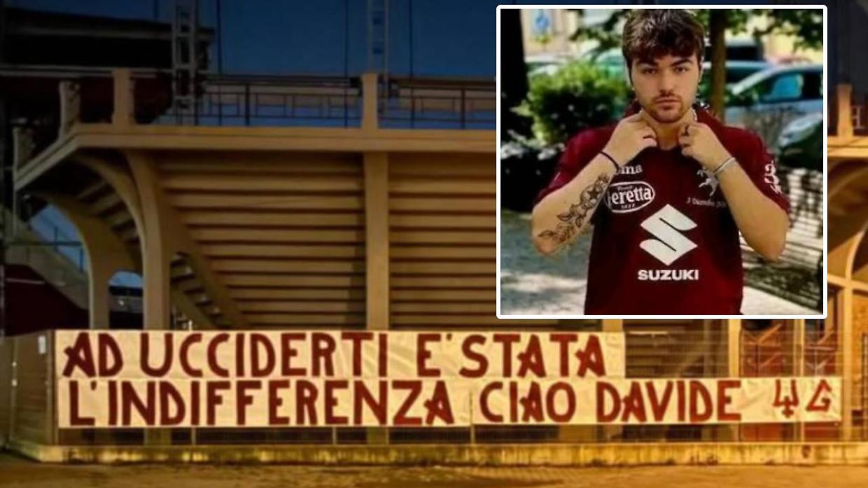 Lo striscione fuori dal Filadelfia per Davide Borgione, morto a 19 anni