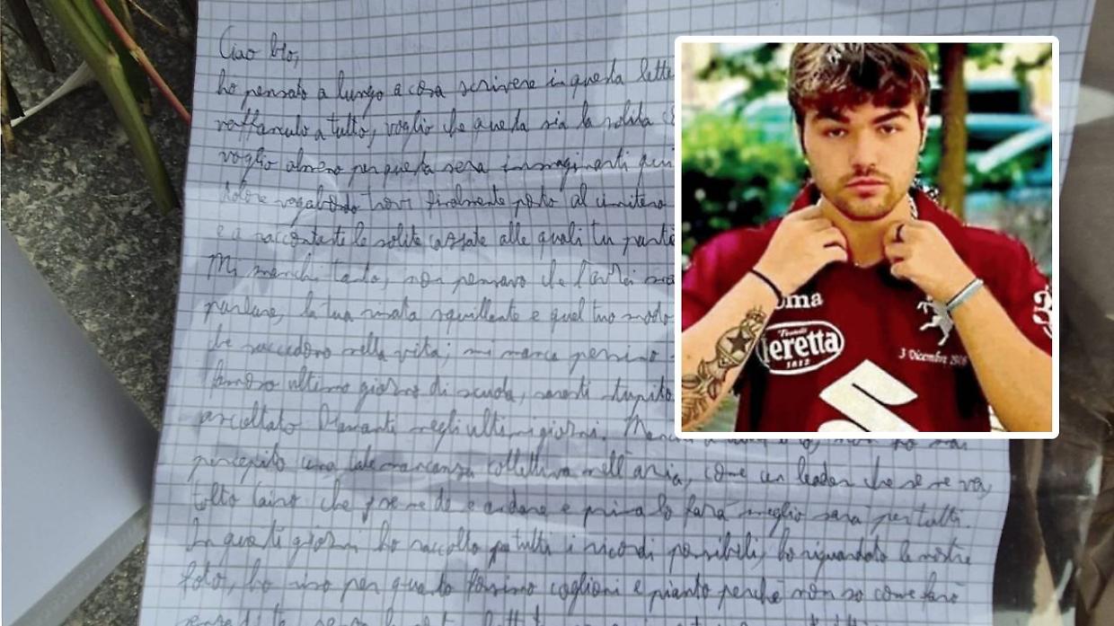 Una delle lettere che ricordano Davide Borgione, morto a 19 anni