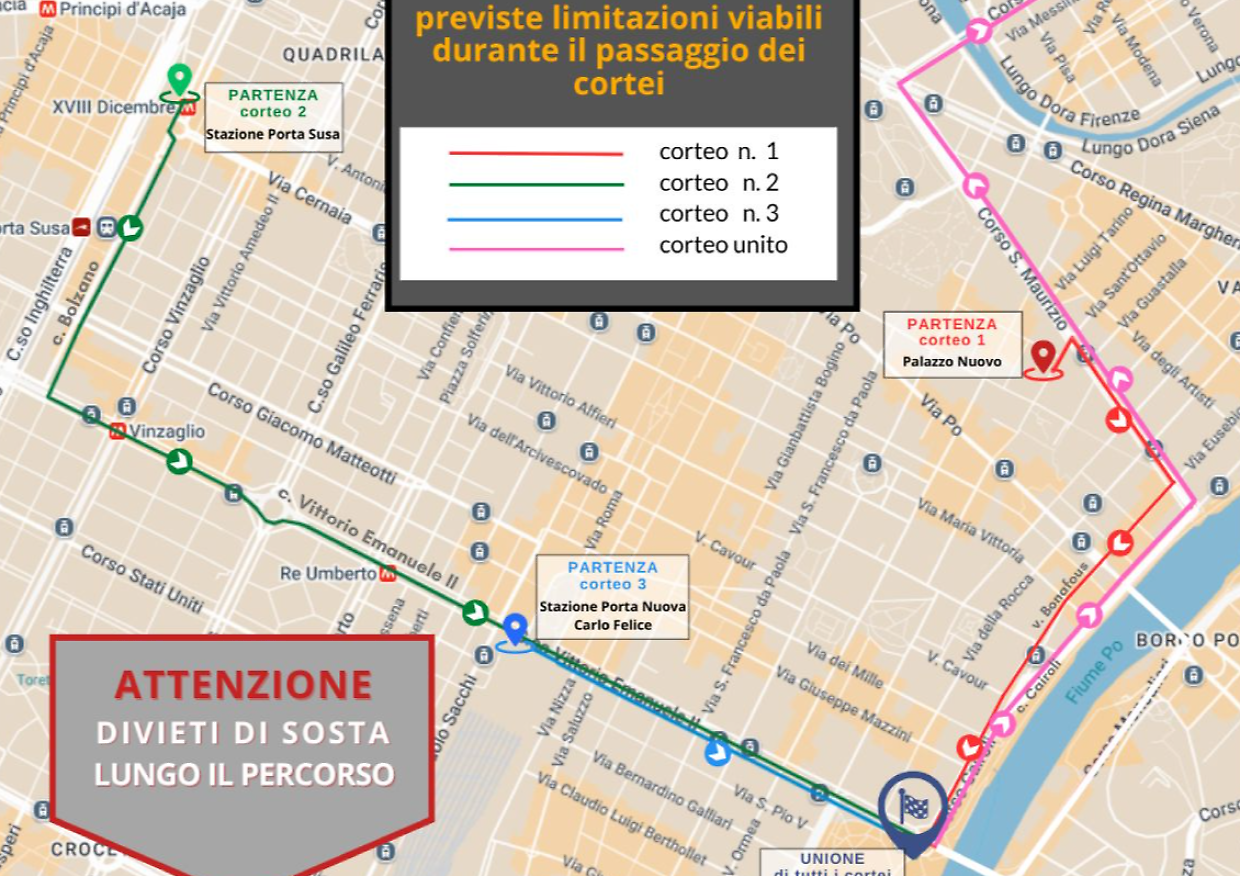 La mappa del percorso del corteo del 31 gennaio