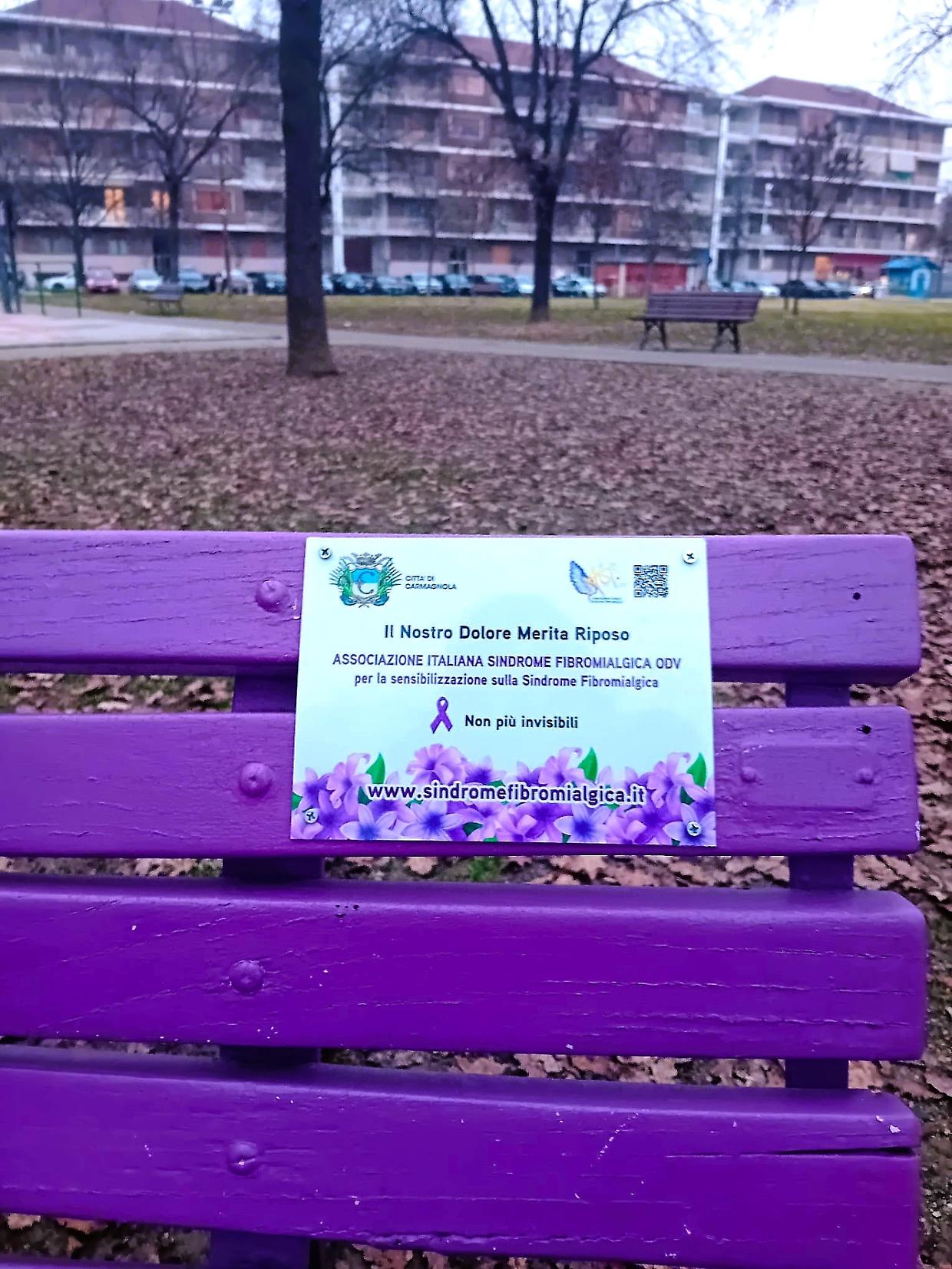 Carmagnola si tinge di viola: la panchina che d&agrave; voce alla fibromialgia