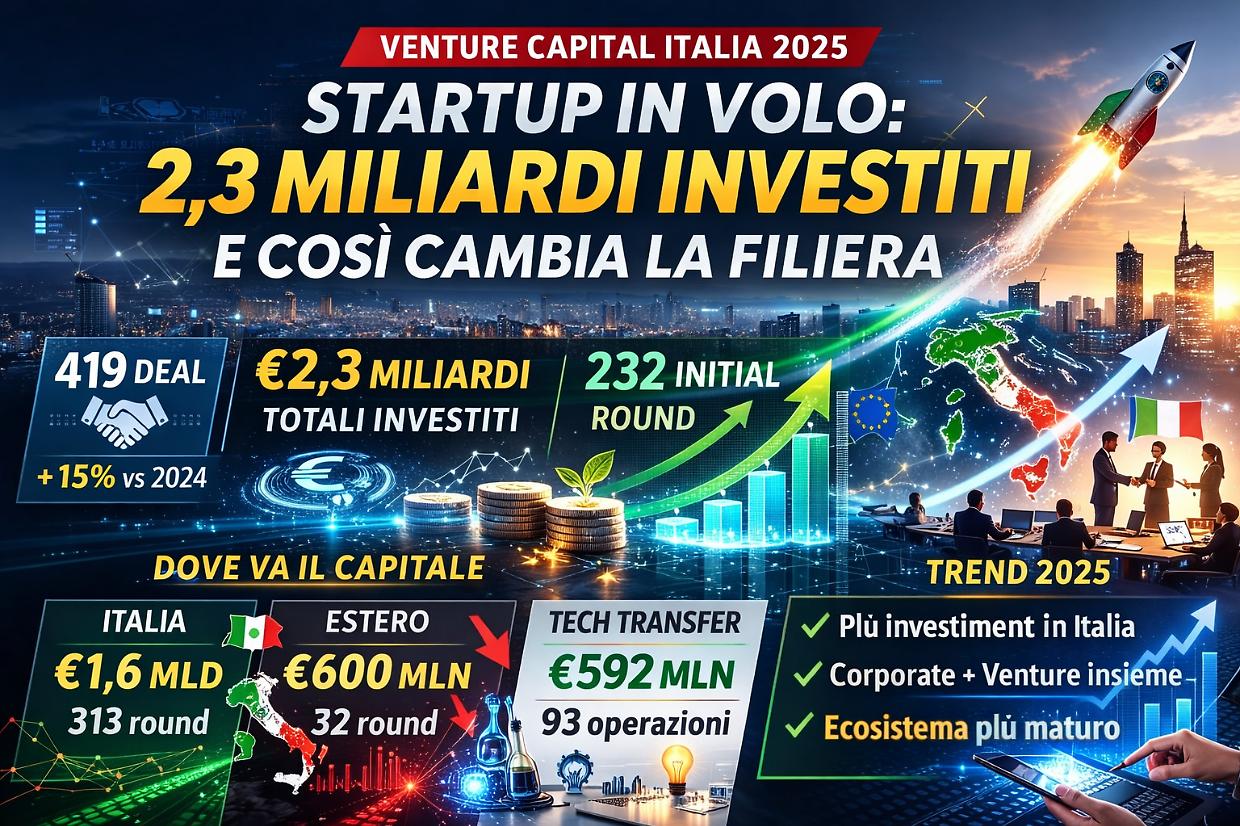 Venture capital, 2025 accelera: 2,3 miliardi e 419 operazioni spingono l&rsquo;innovazione italiana