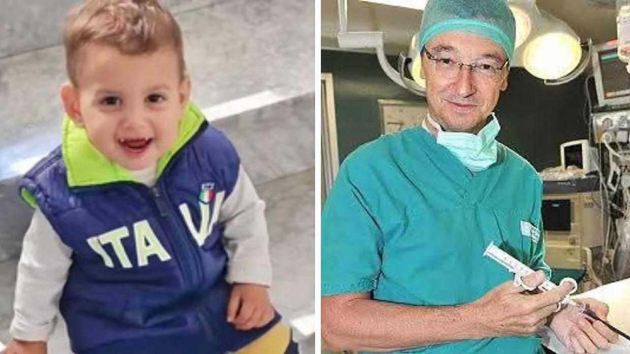 A sinistra, il piccolo Domenico Caliendo. A destra, il dottor Rinaldi