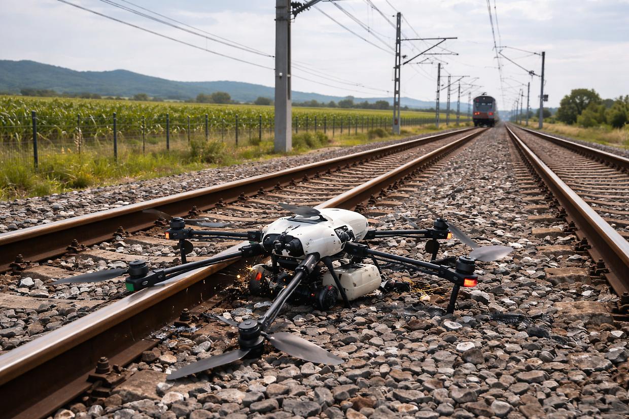 Drone agricolo cade sui binari e blocca la ferrovia a San Benigno Canavese 