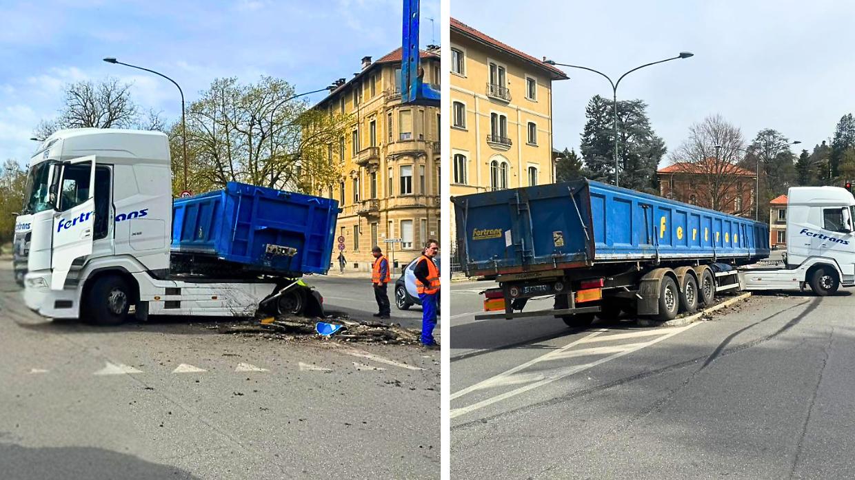 Incidente a Torino: perde il controllo del camion e rade al suolo cartelli e spartitraffico