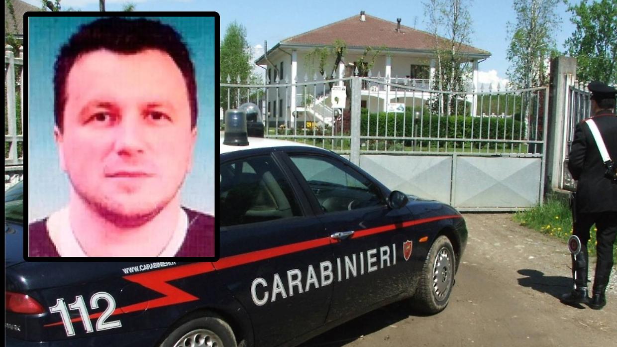 I carabinieri davanti alla villa e, nel riquadro, "Momo"