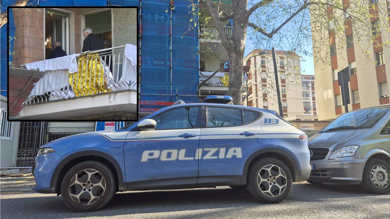 La polizia in corso Traiano e, nel riquadro, la Scientifica dov'&egrave; morto il pensionato