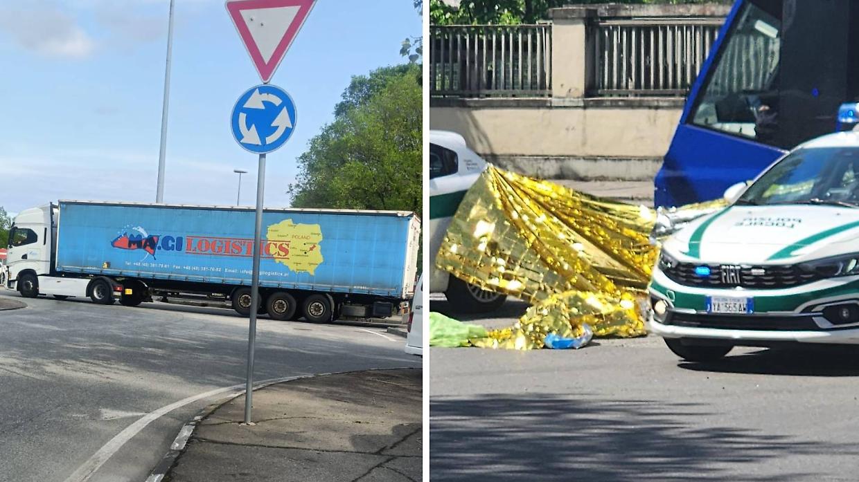 A sinistra, il tir. A destra, la scena dell'incidente