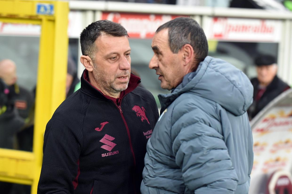 Il tecnico del Torino, Roberto D'Aversa, insieme a Maurizio Sarri
