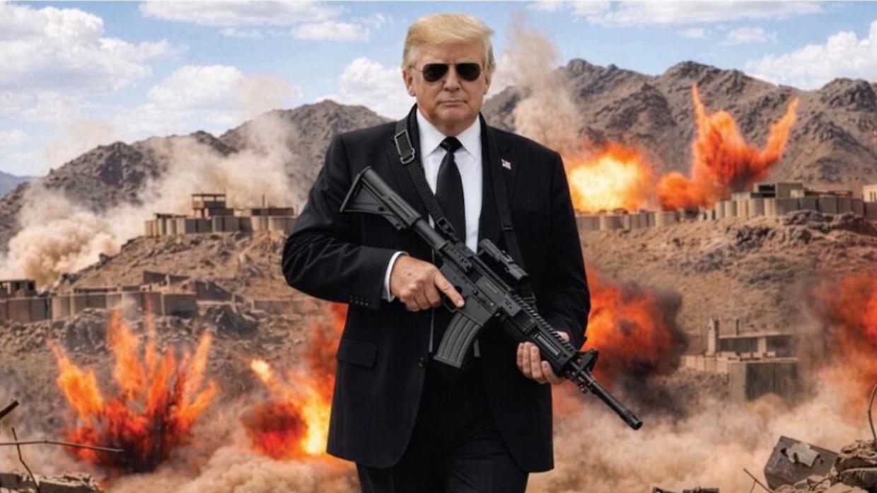 Trump pubblica un&rsquo;immagine con un mitra tra le mani e riaccende le tensioni con l&rsquo;Iran 