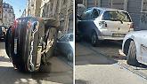 Noleggia un suv Mercedes, si ribalta e va a sbattere contro due auto parcheggiate