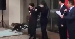 L'impiegato imbranato: prima inciampa, poi distrugge una porta vetro
