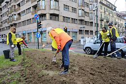 L’aiuola riprende a vivere grazie al lavoro dei volontari