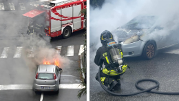 Automobile a Gpl prende fuoco, paura in strada