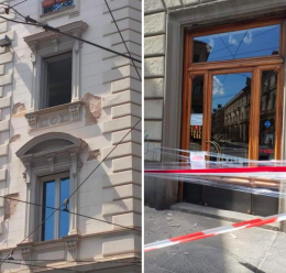 Cadono calcinacci da un edificio storico in centro a Torino