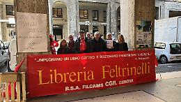 Sciopero dei dipendenti Feltrinelli a Torino