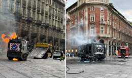 Paura in centro a Torino, prende fuoco un camioncino dei rifiuti