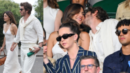 Andrew Garfield e Monica Barbaro innamorati in bianco a Wimbledon 