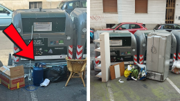 Torino, tra i bidoni spunta pure una bombola del gas