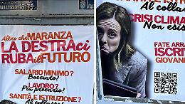 Manifesti-shock contro Meloni. E arriva la condanna: «La sinistra si vergogni»