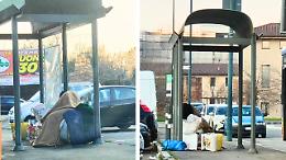 La pensilina dell'autobus trasformata in casa: appello per un senzatetto al freddo 