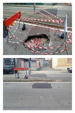 Torino, strada San Mauro: ripristino provvisorio dopo il cedimento tra i civici 220 e 222