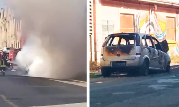 Automobile brucia in strada a Torino: l'intervento dei vigili del fuoco