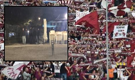 La curva del Toro (nel riquadro, gli ultrà al chiosco di fronte all'Olimpico)