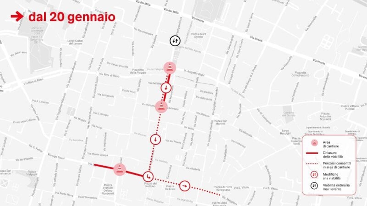 I lavori della linea rossa dal 20 gennaio. Foto: Comune di Bologna