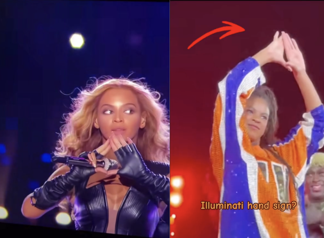Beyonce e la figlia con il gesto del triangolo