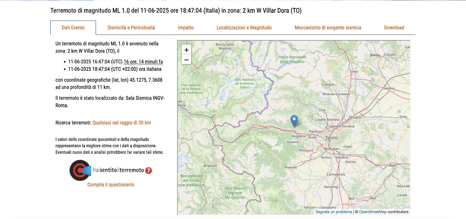 Terremoto Villar Dora