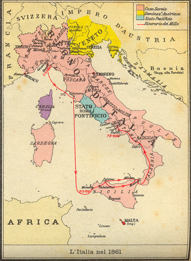 Cartina dell'Italia del 1861 circa