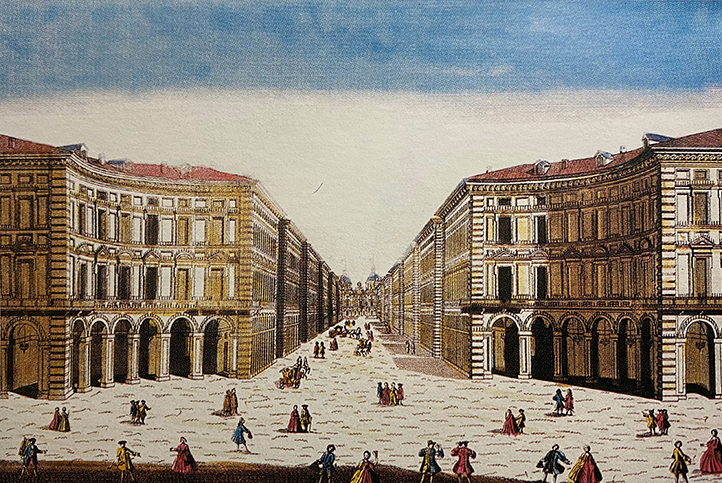 Via Po, originariamente chiamata Contrada di Po o Regina Viarium, fu progettata nel XVII secolo durante l’espansione della città voluta da Carlo Emanuele I di Savoia